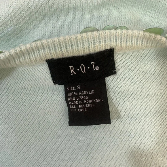 Y2K Blue Cardigan Sweater with Large Sequin Trim in Green Long Sleeve Size Small - Picture 10 of 10